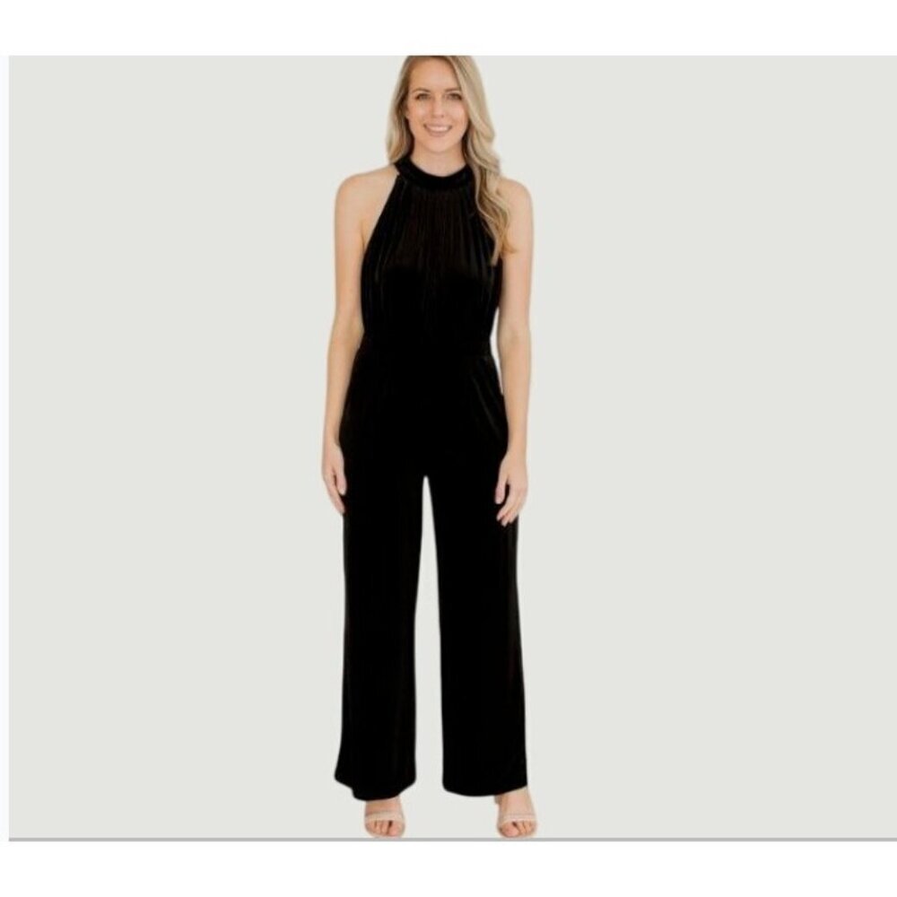 NEW  Women's M Jumpsuit Velvet Sleeveless Halter High neck Black A new day 1611